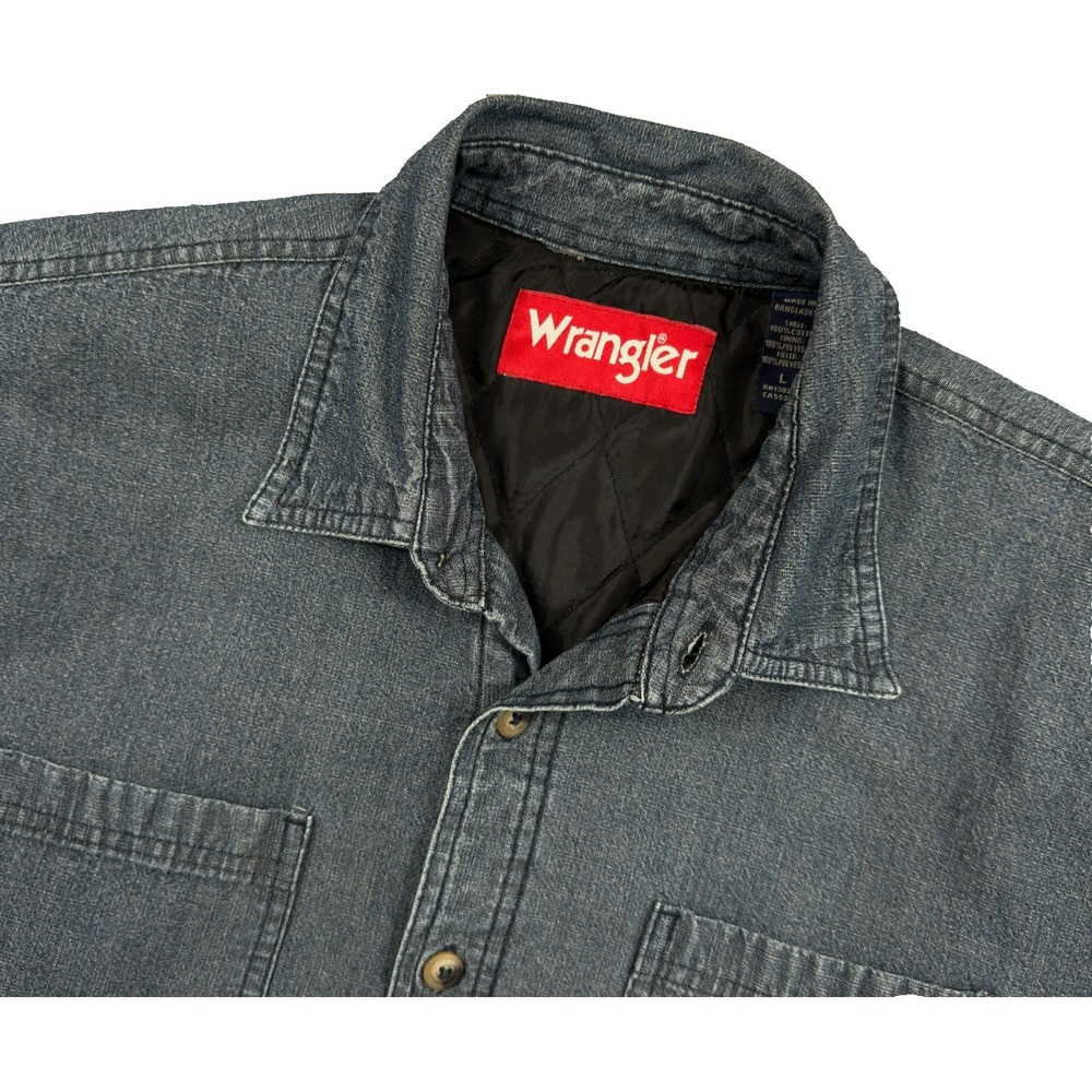 Wrangler Mens L Quilt Lined Denim Shirt Jacket Blue Workwear Western Shacket